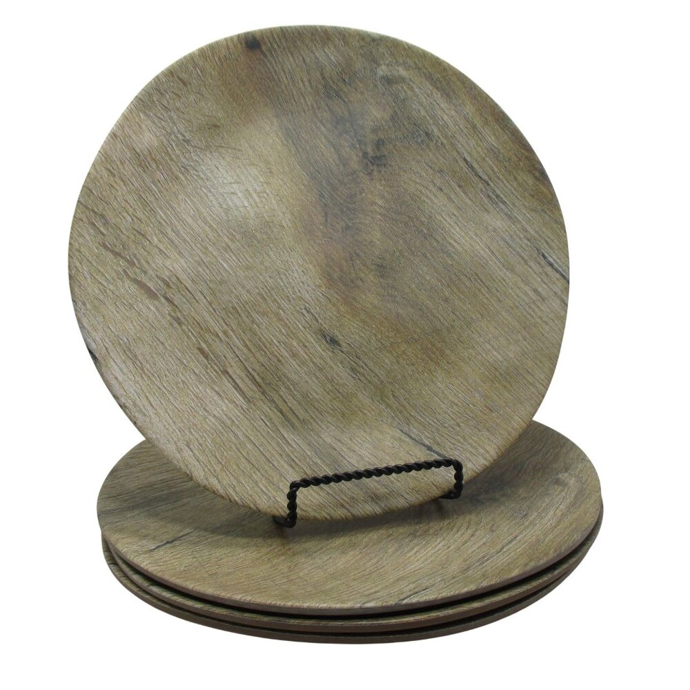 Robert Stanley Rustic Faux Wood brown Dinner Plates NWT Farmhouse Cottagecore